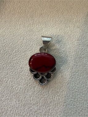 Sterling Silver Red Stone Pendant Necklace